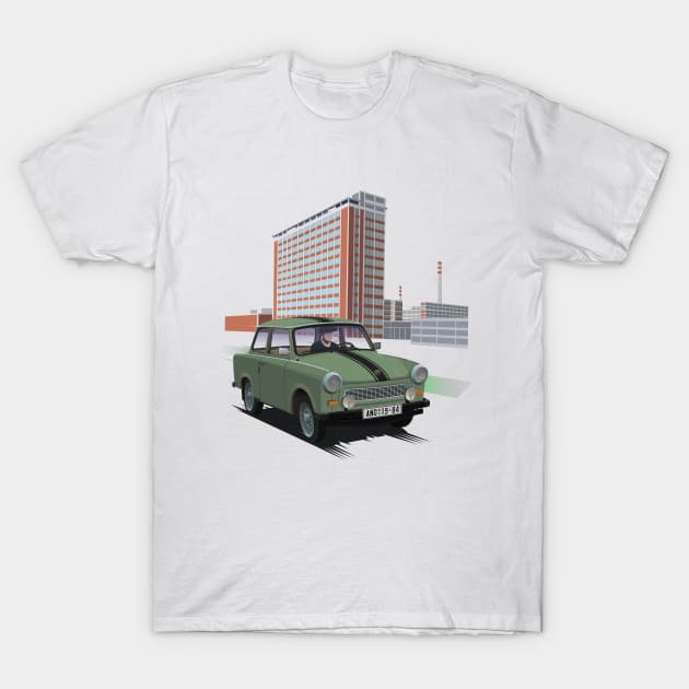 Trabant 601 in front of Batas Skysraper T-Shirt by BurrowsImages